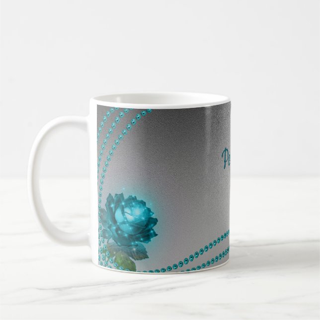 Mug Elégant Romantique Crystal Blue Rose Pearls Chic (Gauche)