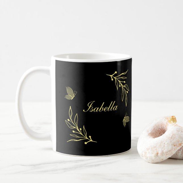 Mug Élégant romantique floral noir or  (Avec donut)