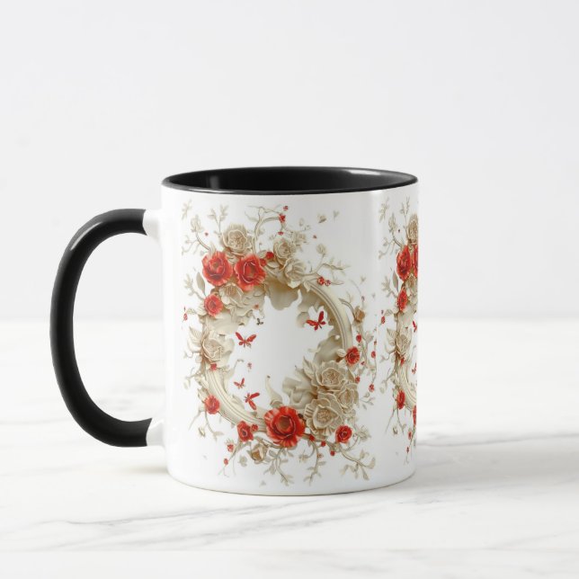 Mug Élégant Rose 3D, abeilles et beauté botanique (Gauche)