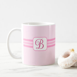 Mug Élégant rose clair rayé Fancy Initiale