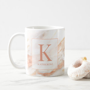 Mug Élégant Rose de cuivre or huile marbre Monogramme