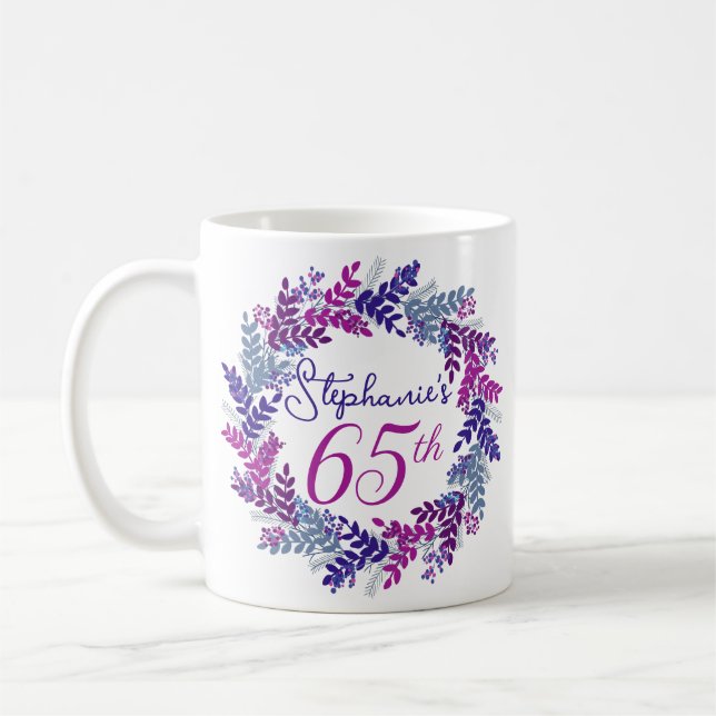 Mug Élégant rose et pourpre 65e anniversaire (Gauche)
