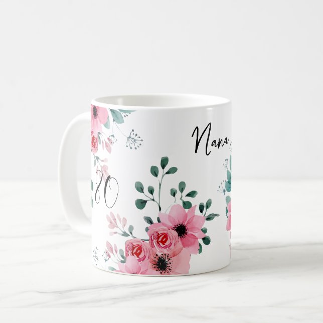 Mug Elégant rose floral 80e anniversaire Nana (Devant gauche)