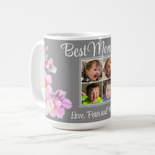 Mug Elégant rose floral personnalisé quatre photos