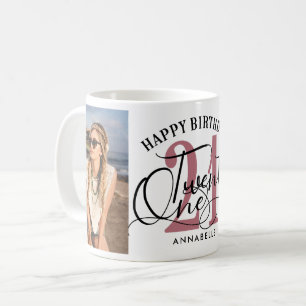 Mug Elégant Rose Gold & Black Photo 21e anniversaire 