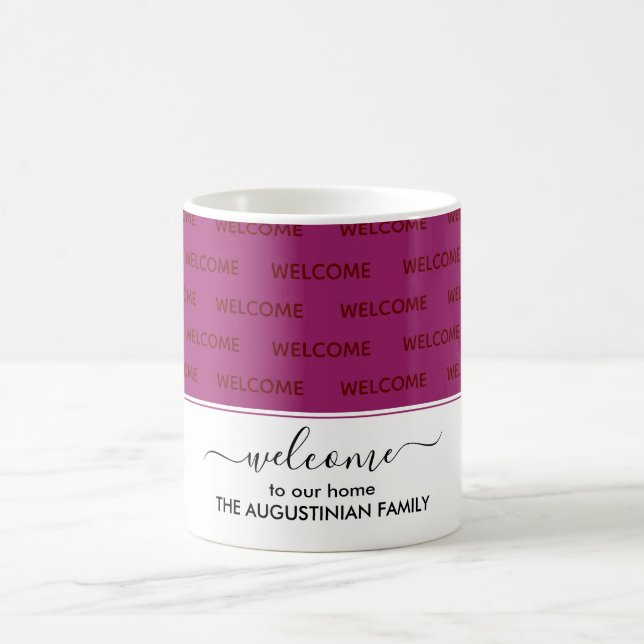 Mug Elégant rose profond Accueil personnalisé (Centre)
