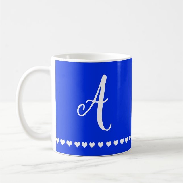 Mug Élégant Royal bleu et blanc Monogramme initial (Gauche)