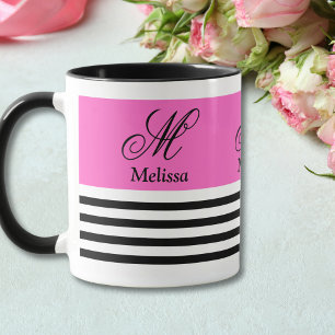 Mug Élégant ruban minimaliste noir et blanc rose