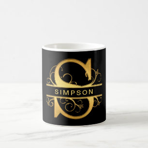 Mug Élégant "S" Monogramme Nom personnalisé Black Gold