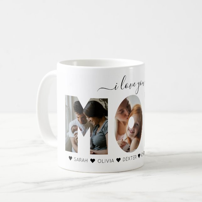 Mug Élégant Script Black Je t'aime MOM Photo Collage (Devant gauche)