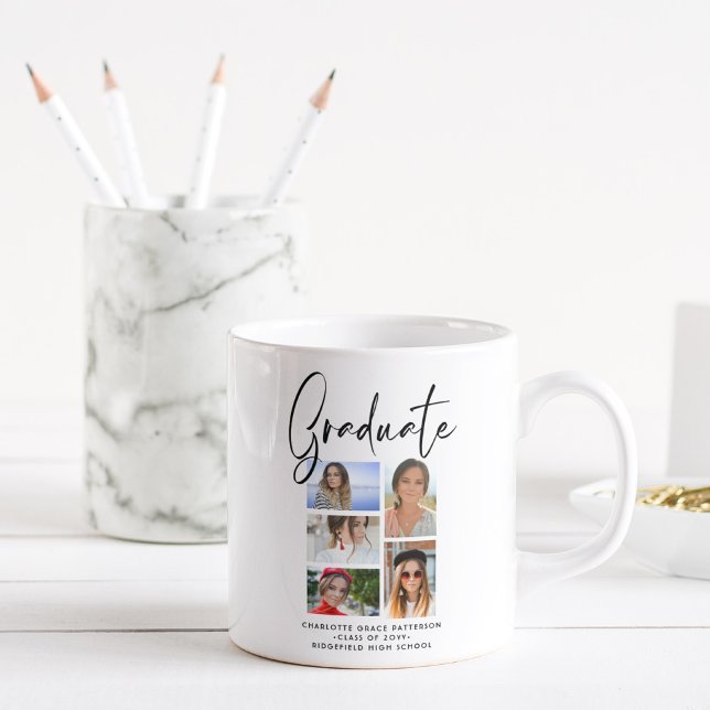 Mug Élégant Script Multi Photo Remise de Diplôme Lauré (Créateur téléchargé)