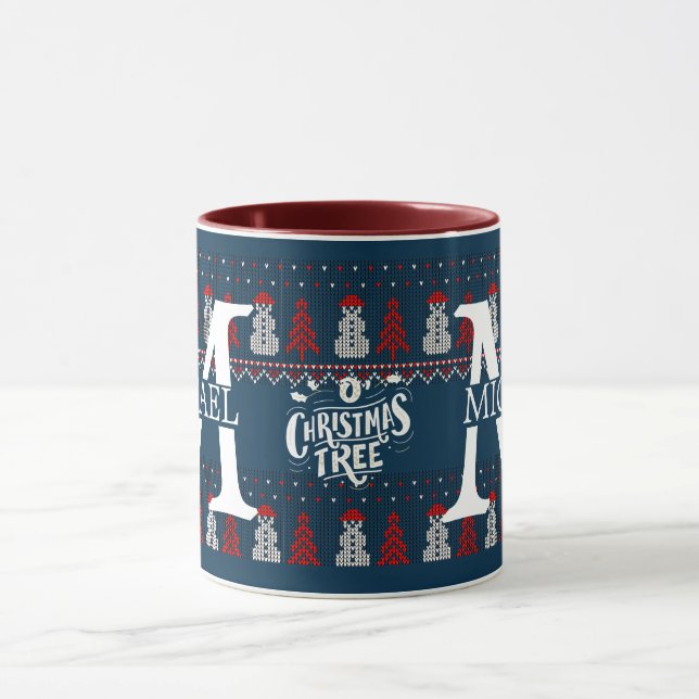 Mug Élégant Snowman moderne Monogram vacances de Noël (Centre)