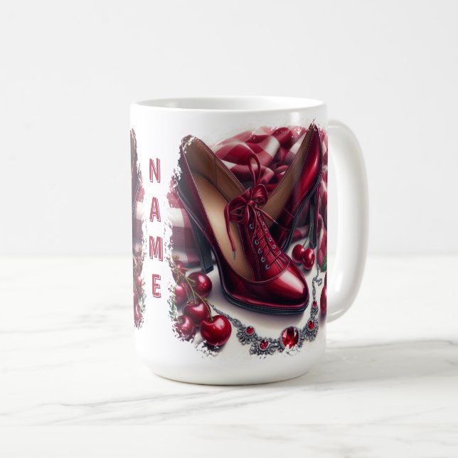Mug Élégant talons rouges hauts avec cerise (Devant droit)