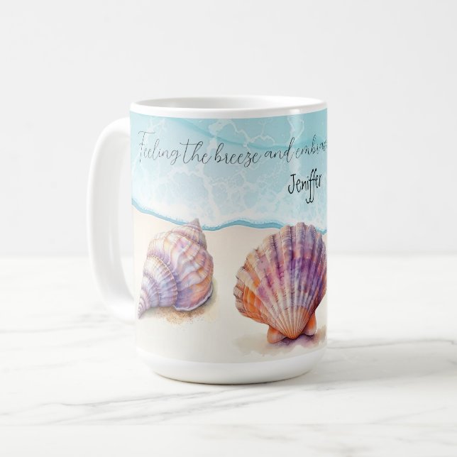 Mug Elégant Tropical Beach Seashells Pearls Nautique (Devant gauche)