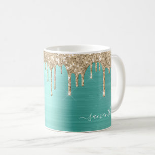 Mug Élégant Turquoise Parties scintillant fille  Nom m