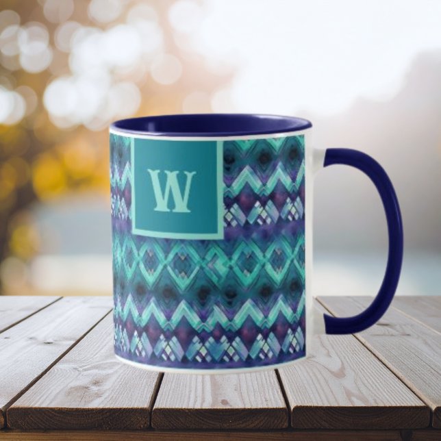 Mug Élégant Turquoise violet Motif Tribal (Créateur téléchargé)