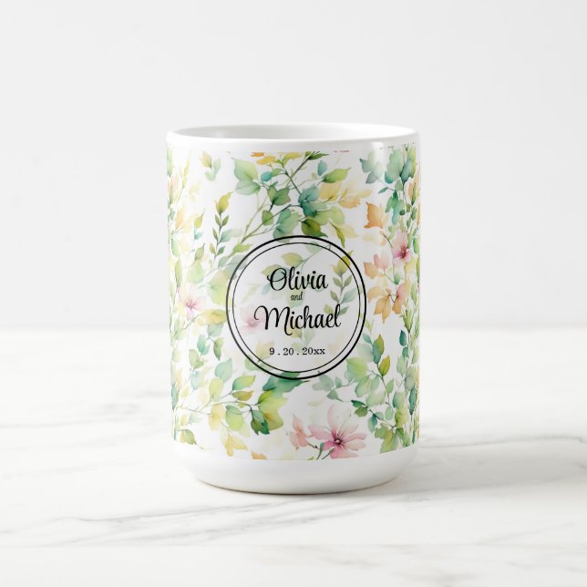 Mug Elégant vert fleurs sauvages d'aquarelle (Centre)
