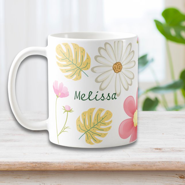 Mug Élégant vert moderne rose floral (Créateur téléchargé)