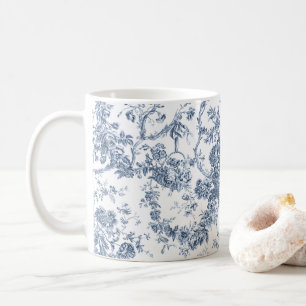Mug Élégant Vintage Français gravé Floral Toile-Blue