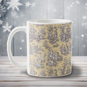Mug Elégant vintage jaune gris toile de jouy