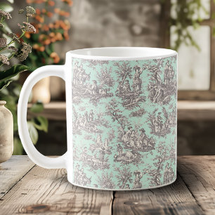 Mug Elégant vintage menthe gris toile de jouy