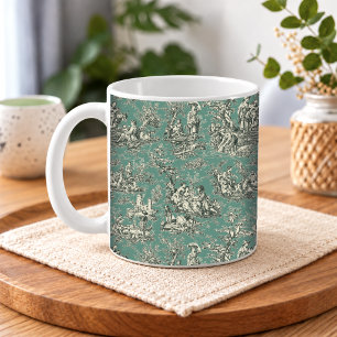 Mug Elégant Vintage Menthe Sarcelle Toile de Jouy de C