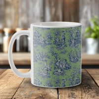 Élégant Vintage Toile de Jouy Bleu Vert