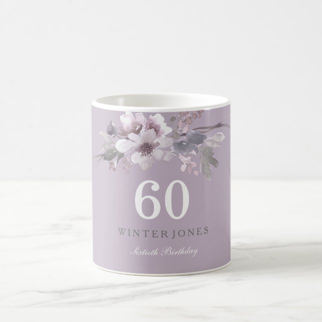 Mug Élégant violet fleuri 60e anniversaire fête cadeau (Centre)