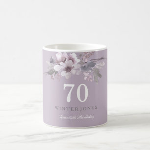 Mug Elégant violet fleuri 70e anniversaire fête cadeau
