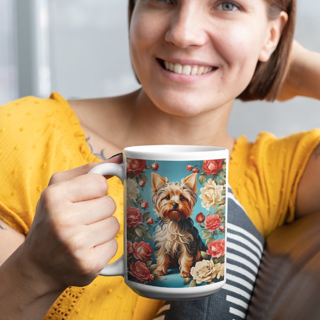 Mug Elégant Yorkshire Terrier Portrait Rose Garden (Créateur téléchargé)