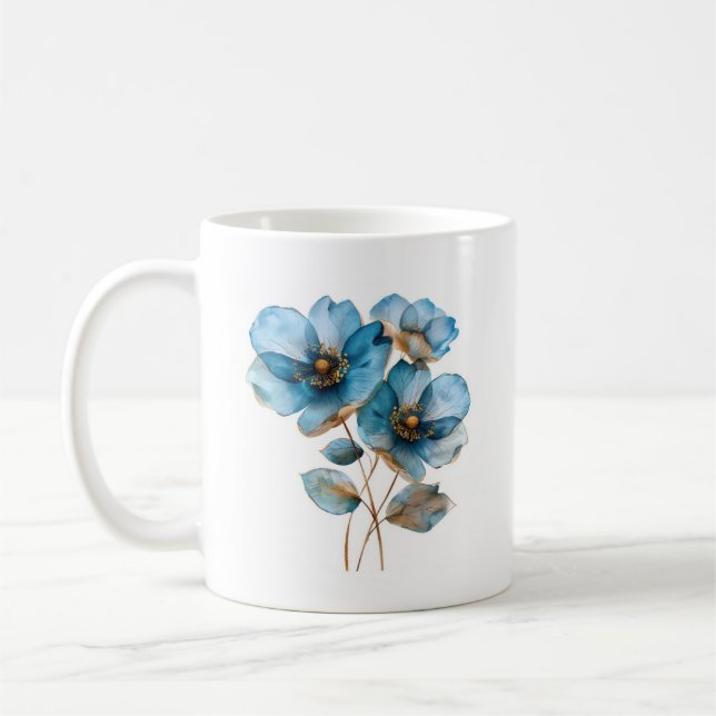 Mug Elégante aquarelle bleu ciel et or fleurs (Gauche)