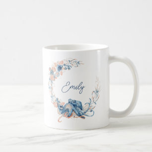 Mug Elégante aquarelle bleue florale