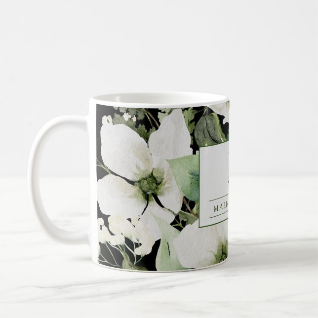 Mug Elégante aquarelle florale noir et blanc (Gauche)