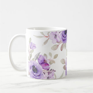 Mug Elégante aquarelle florale violette brillante