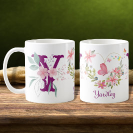 Mug Elégante aquarelle papillon floral Monogramme Y