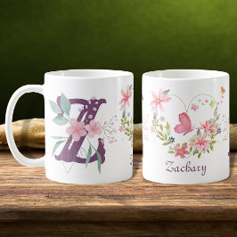 Mug Elégante aquarelle papillon floral Monogramme Z