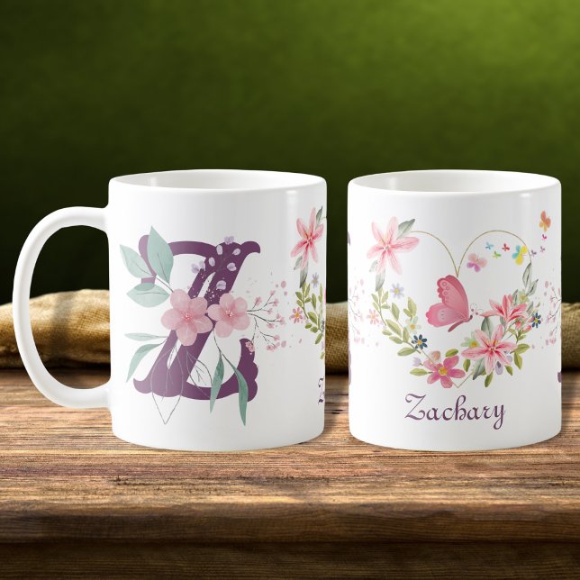 Mug Elégante aquarelle papillon floral Monogramme Z (Créateur téléchargé)