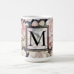 Mug Elégante aquarelle rose hydrangées florales