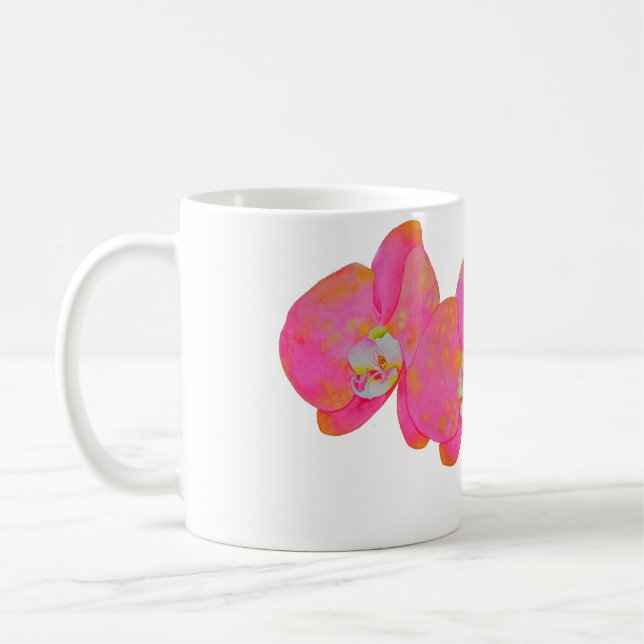 Mug Elégante aquarelle rose orchidées tropicale fleuri (Gauche)