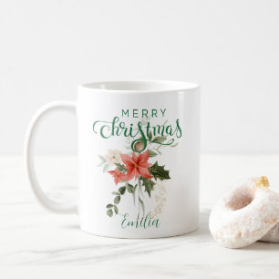 Mug Elégante aquarelle rouge florale   Joyeux Noël