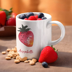 Mug Elégante aquarelle rouge personnalisée fraise