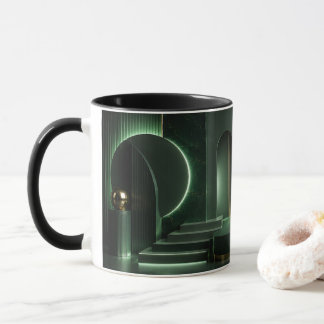 Mug Élégante art géométrique abstrait vert foncé et or