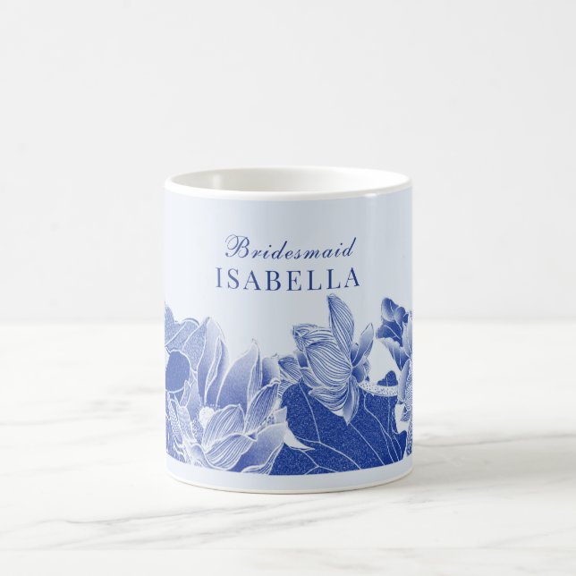 Mug Élégante Bleue Lotus Floral Mariage Cadeau Bridesm (Centre)