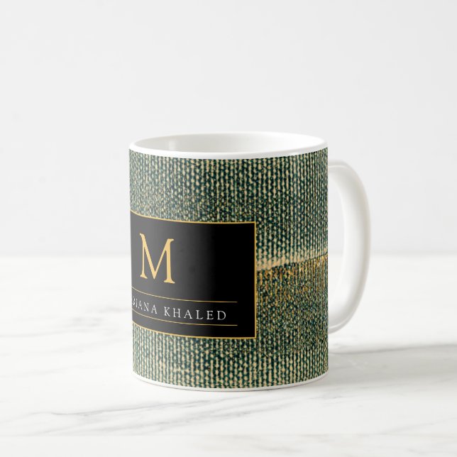 Mug Élégante brosse verte avec or et noir (Devant droit)