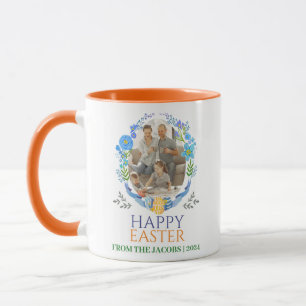 Mug Élégante calligraphie florale de Pâques Photo chré