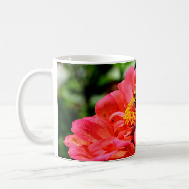 Mug Elégante corail rouge floral mignonne bourdon bee (Gauche)