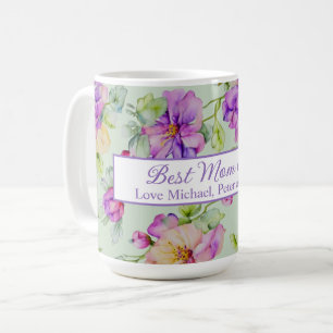 Mug Elégante couleur violet de l'aquarelle fleurie Bes