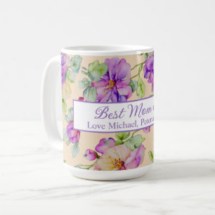 Mug Elégante couleur violet de l'aquarelle fleurie Bes