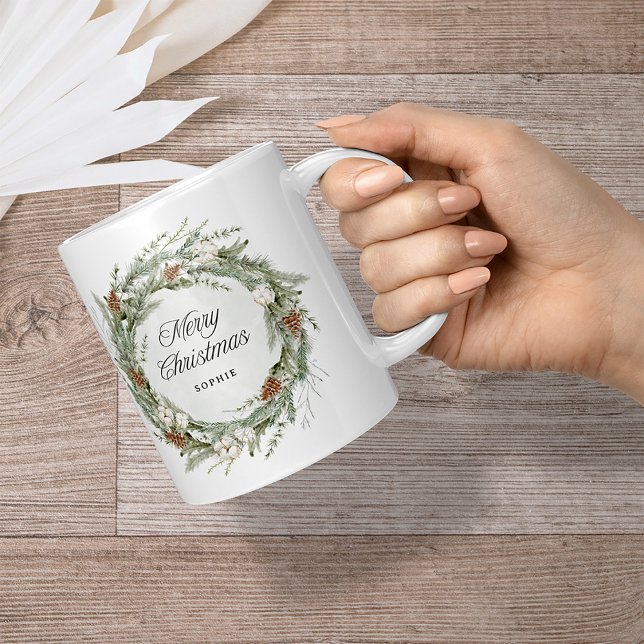 Mug Elégante couronne de pin et verdure | Joyeux Noël (An elegant holiday mug)