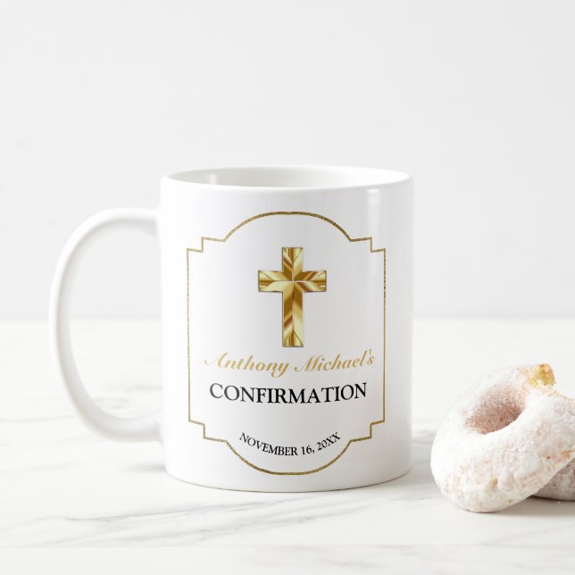 Mug Elégante Croix d'or blanc Boy's Confirmation Favor (Avec donut)
